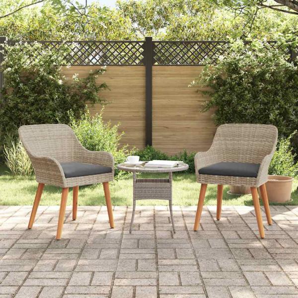 ARDEBO.de - Gartenstühle mit Kissen 2 Stück Hellgrau Poly Rattan