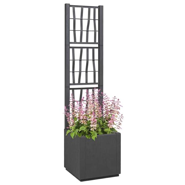 Dunkelgrauer Gartenpflanzkübel mit Spalier - 36x36x140 cm
