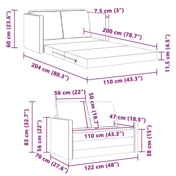 Schlafsofa Creme 204 x 122 x 60 cm Samt