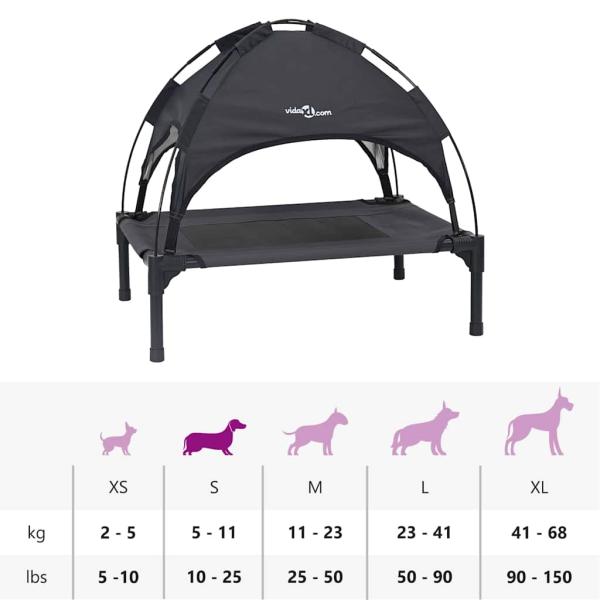 Erhöhtes Hundebett mit Abnehmbarem Dach Schwarz S Metall