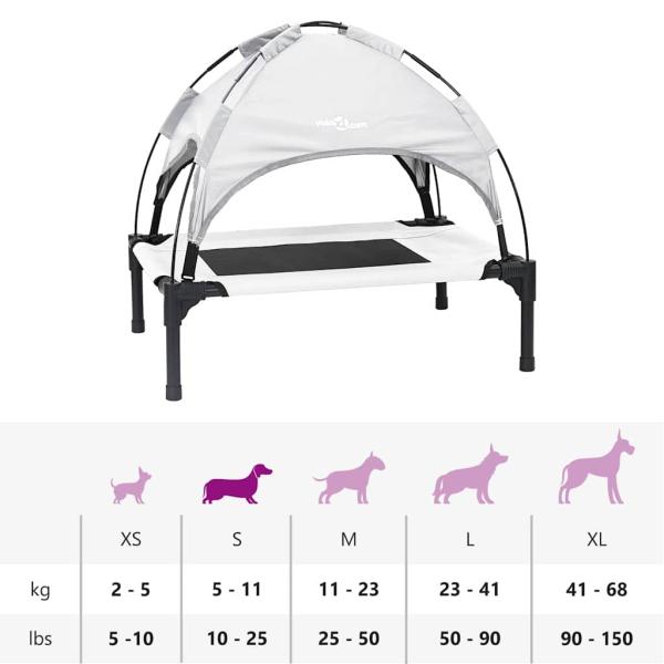 Erhöhtes Hundebett mit Abnehmbarem Dach Silber Grau Stahl