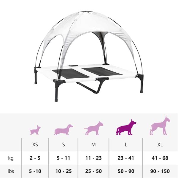 Höhenverstellbares Hundebett mit abnehmbarem Dach Silber Grau L Stahl