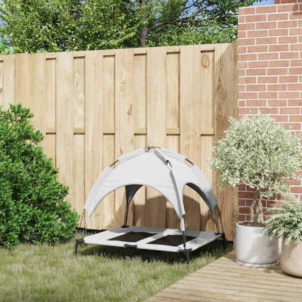 Höhenverstellbares Hundebett mit abnehmbarem Dach Silber Grau L Stahl