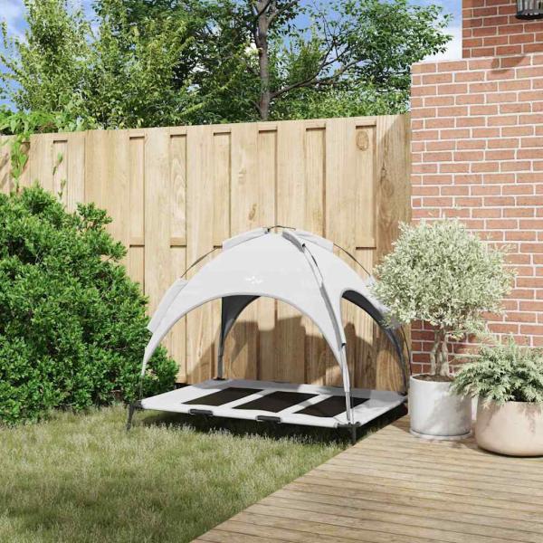 Erhöhtes Hundebett mit abnehmbarem Dach Silbergrau XL Stahl