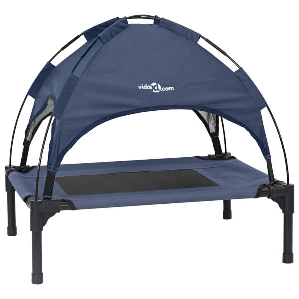 Erhöhtes Hundebett mit Abnehmbarem Dach Marineblau S Stahl