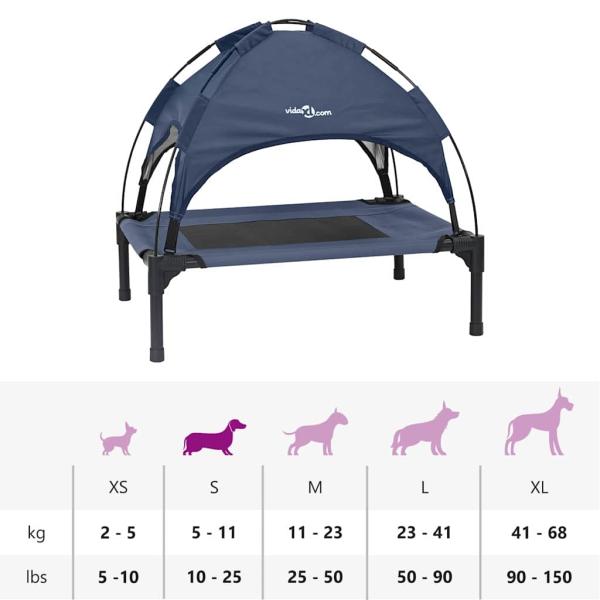 Erhöhtes Hundebett mit Abnehmbarem Dach Marineblau S Stahl