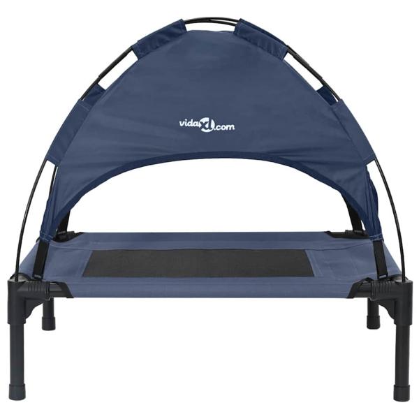 Erhöhtes Hundebett mit Abnehmbarem Dach Marineblau S Stahl