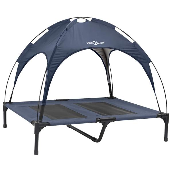 erhöhtes Hundebett mit abnehmbarem Dach Marineblau L Stahl