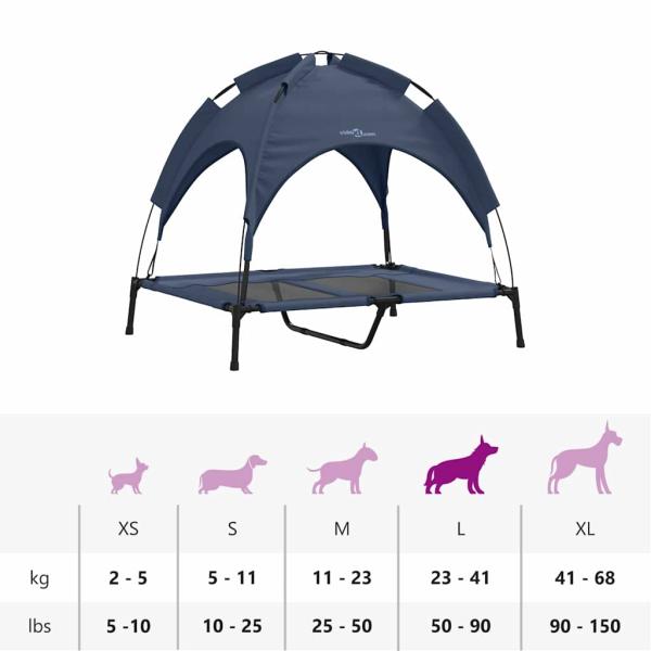 erhöhtes Hundebett mit abnehmbarem Dach Marineblau L Stahl
