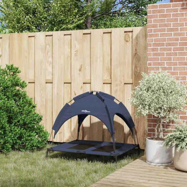 erhöhtes Hundebett mit abnehmbarem Dach Marineblau L Stahl