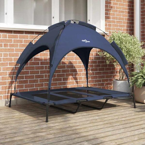 ARDEBO.de - Erhöhtes Hundebett mit abnehmbarem Dach Marine Blau XL Stahl