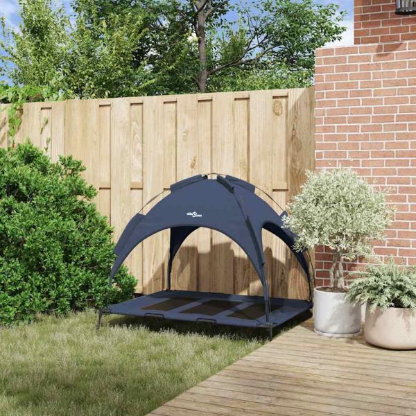 Erhöhtes Hundebett mit abnehmbarem Dach Marine Blau XL Stahl