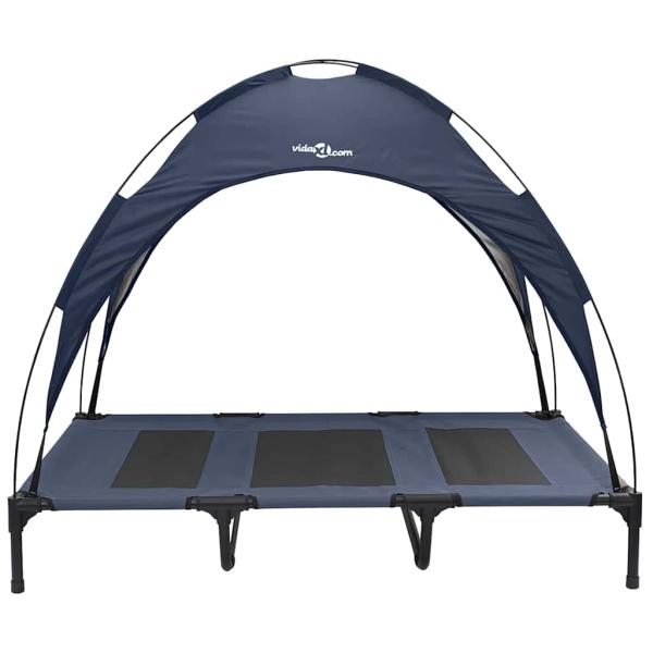 Erhöhtes Hundebett mit abnehmbarem Dach Marine Blau XL Stahl