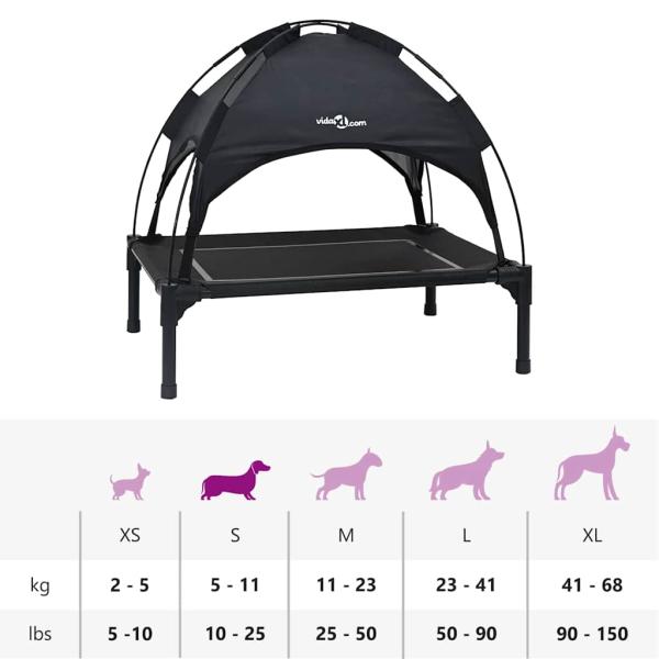 Erhöhtes Hundebett mit Abnehmbarem Dach Schwarz Stahl
