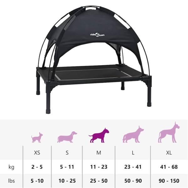 Erhoogtes Hundebett mit abnehmbarem Dach Schwarz M Stahl