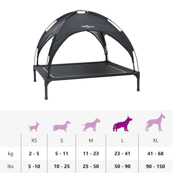 erhöhtes Hundebett mit abnehmbarem Dach Schwarz L Stahl