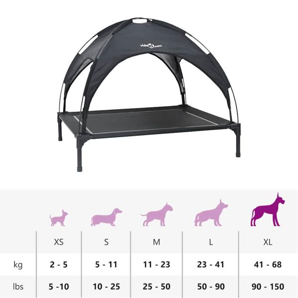 erhöhtes Hundebett mit abnehmbarem Dach Schwarz XL Stahl