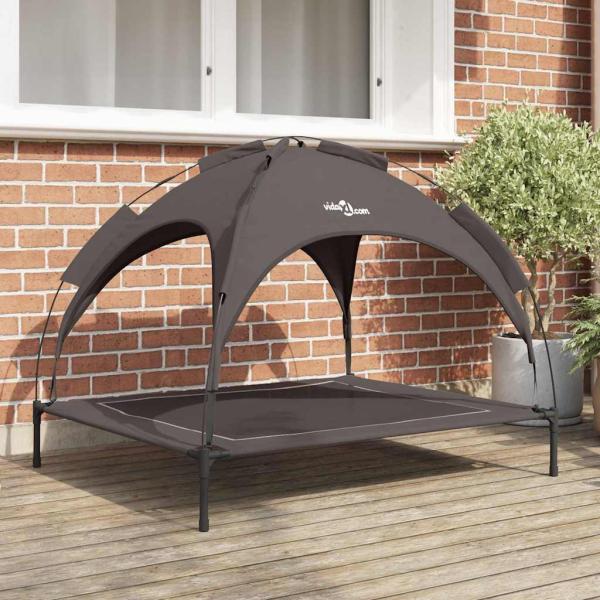 ARDEBO.de - erhöhtes Hundebett mit abnehmbarem Dach Braun XL Stahl
