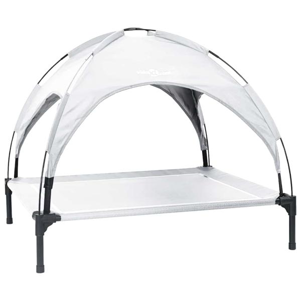 Hochgestelltes Hundebett mit abnehmbarem Dach Silbergrau XL Stahl