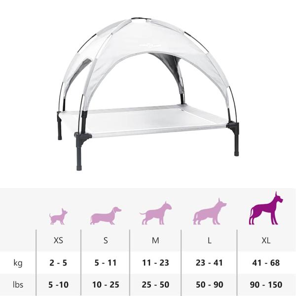 Hochgestelltes Hundebett mit abnehmbarem Dach Silbergrau XL Stahl