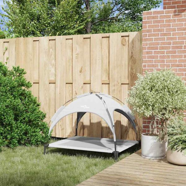 Hochgestelltes Hundebett mit abnehmbarem Dach Silbergrau XL Stahl