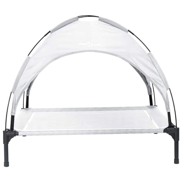 Hochgestelltes Hundebett mit abnehmbarem Dach Silbergrau XL Stahl