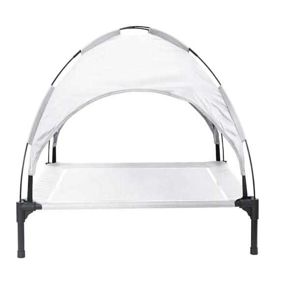 Hochgestelltes Hundebett mit abnehmbarem Dach Silbergrau XL Stahl