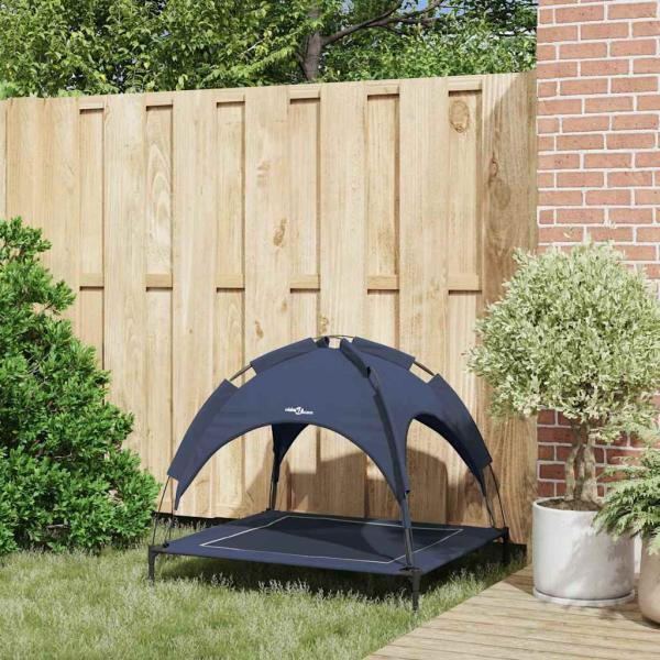 erhöhtes Hundebett mit abnehmbarem Dach Marineblau L Stahl