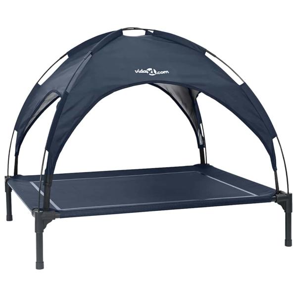 Erhöhtes Hundebett mit Abnehmbarem Dach Marineblau XL Stahl