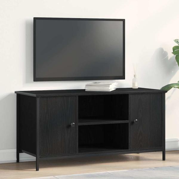 ARDEBO.de - TV Schrank Schwarz Eiche 100x40x50 cm Holzwerkstoff und Stahl