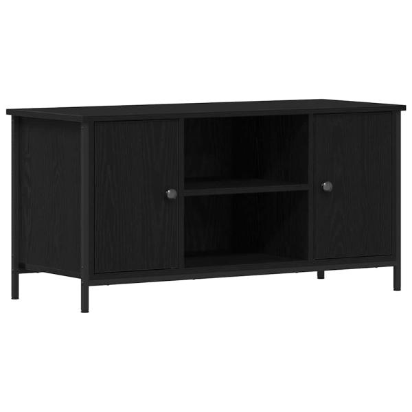 TV Schrank Schwarz Eiche 100x40x50 cm Holzwerkstoff und Stahl