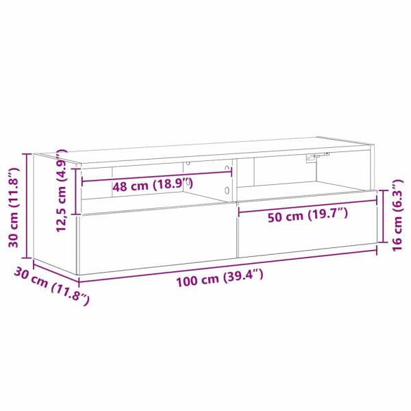 TV-Wandschrank Schwarz Eiche 100x30x30 cm Holzwerkstoff
