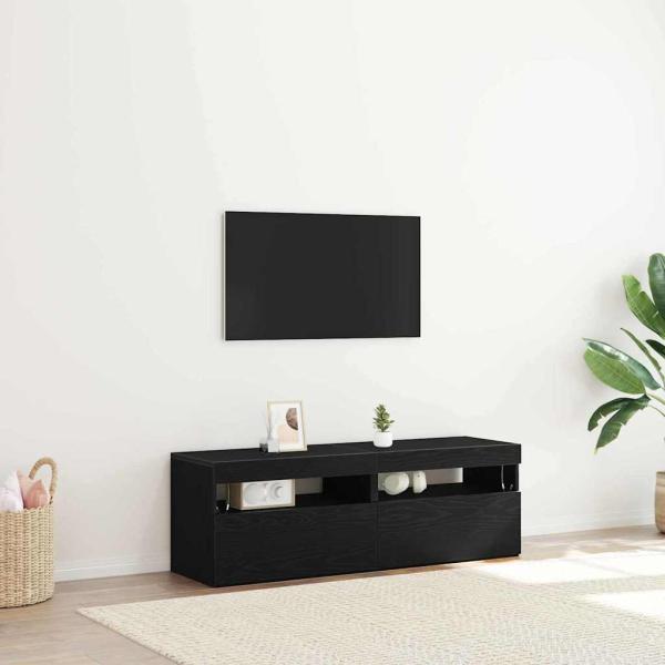 ARDEBO.de - TV-Schränke mit LED-Lichtern 2 Stück Schwarz Eiche 60x35x40 cm Holzwerkstoff