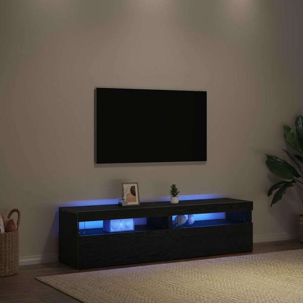 TV-Schränke mit LED-Lichtern 2 Stück Schwarz Eiche 75x35x40 cm Holzwerkstoff