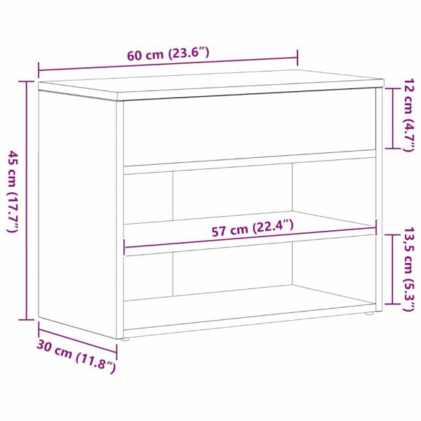 Flurbank Schwarz Eiche 60x30x45 cm Holzwerkstoff
