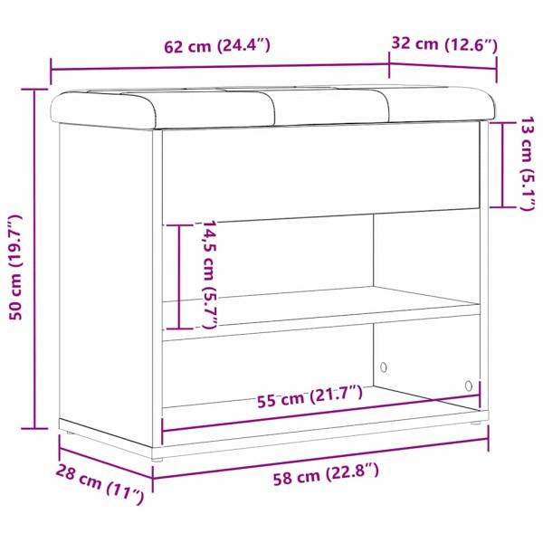 Aufbewahrungsbank Schwarz Eiche 60x30x48 cm Ingenie Holz