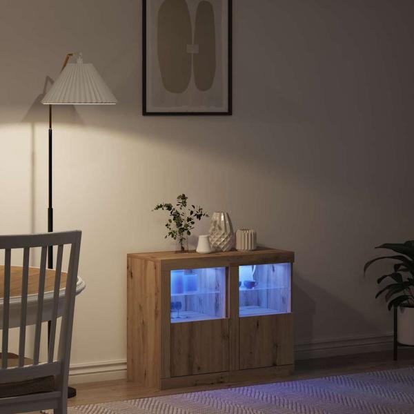 Seitenschränke mit LED-Lichtern 2 Stück Artisan Eiche 41x37x67 cm