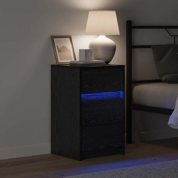 Nachttisch mit LED-Lichtern Schwarzes Eichenholz Holzwerkstoff