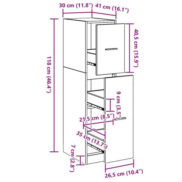 Apotheker Schrank Schwarz Eiche 30x41x118 cm Holzwerkstoff