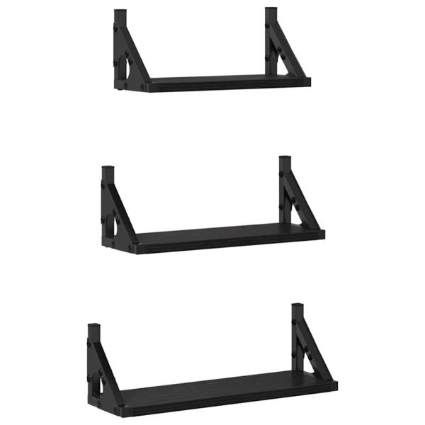3-teiliges Wandregal-Set Schwarze Eiche Technisch Holz