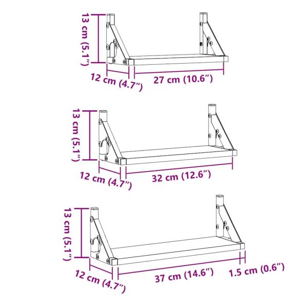 3-teiliges Wandregal-Set Schwarze Eiche Technisch Holz