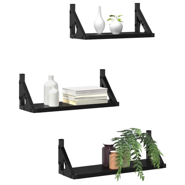 3-teiliges Wandregal-Set Schwarze Eiche Technisch Holz