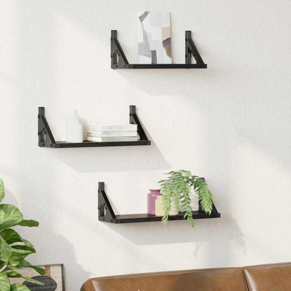3-teiliges Wandregal-Set Schwarze Eiche Technisch Holz