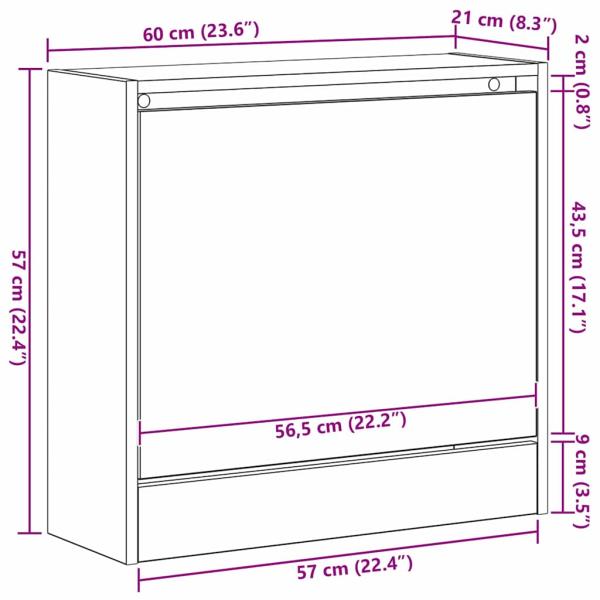 Schuhschrank 60 x 21 x 57 cm Holzwerkstoff Schwarz Eichen-Optik