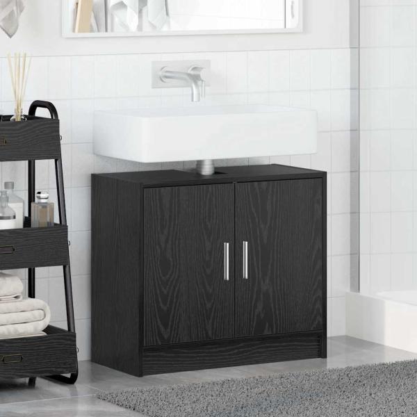 Waschschrank schwarzes Eichenholz 63x29x55 cm Holzwerkstoff