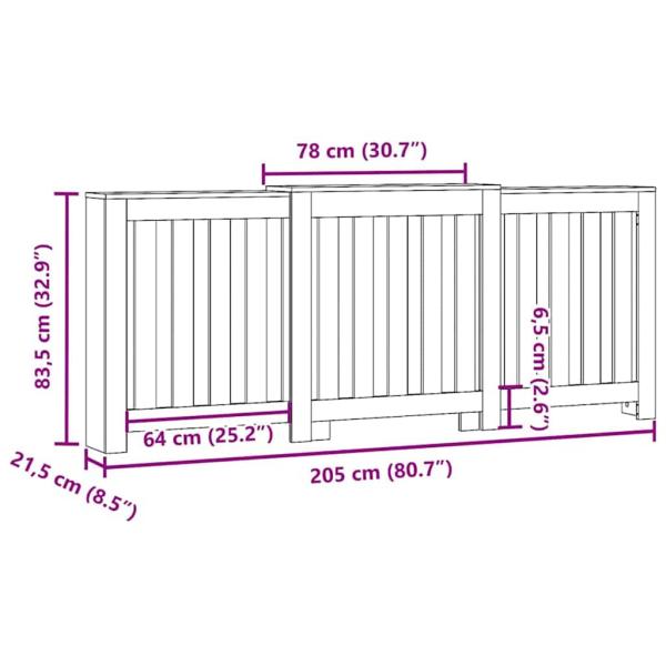 Heizkörperabdeckung Schwarz Eiche 205x21.5x83.5 cm Vorgefertigtes Holz