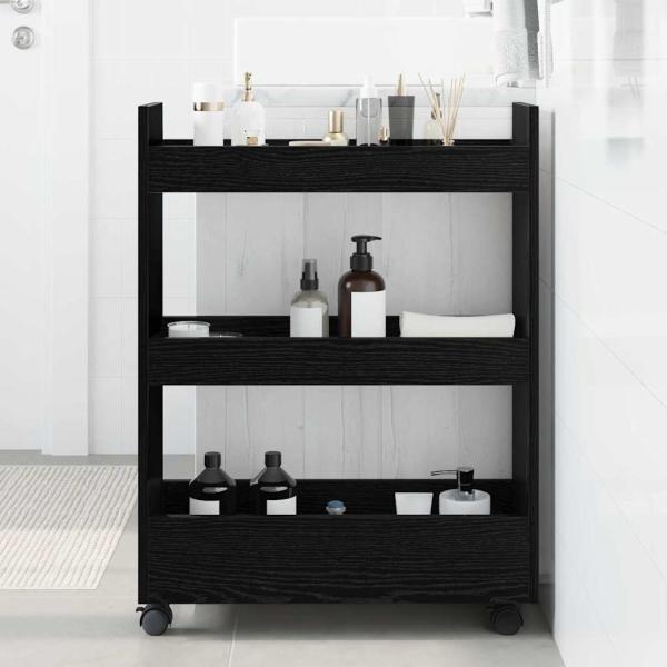 ARDEBO.de - schmaler Aufbewahrungstrolley 3 Tier Schwarze Eiche Ingenieuholz