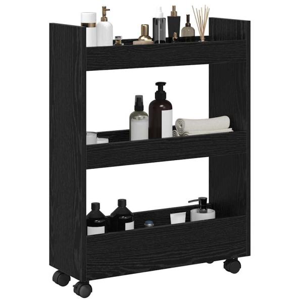schmaler Aufbewahrungstrolley 3 Tier Schwarze Eiche Ingenieuholz