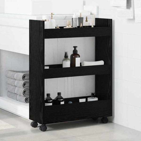 schmaler Aufbewahrungstrolley 3 Tier Schwarze Eiche Ingenieuholz