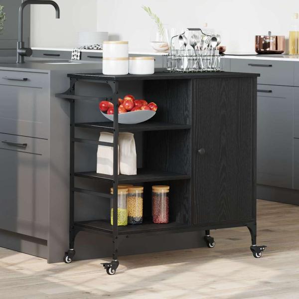 ARDEBO.de - Küchentrolley Schwarze Eiche 87.5x38.5x84.5 cm Holzwerkstoff